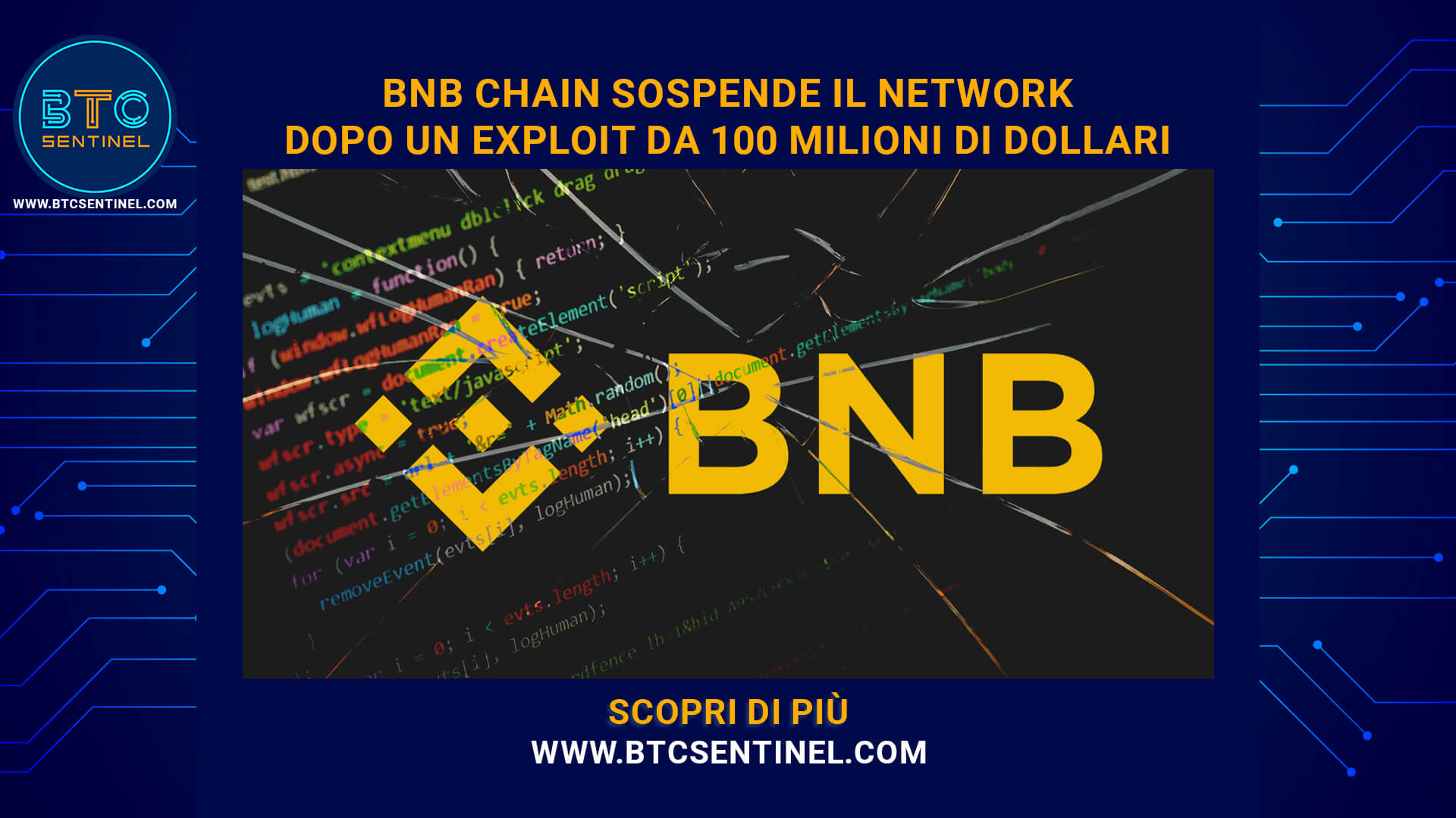 BNB Chain sospende il network dopo un exploit da 100 milioni di dollari