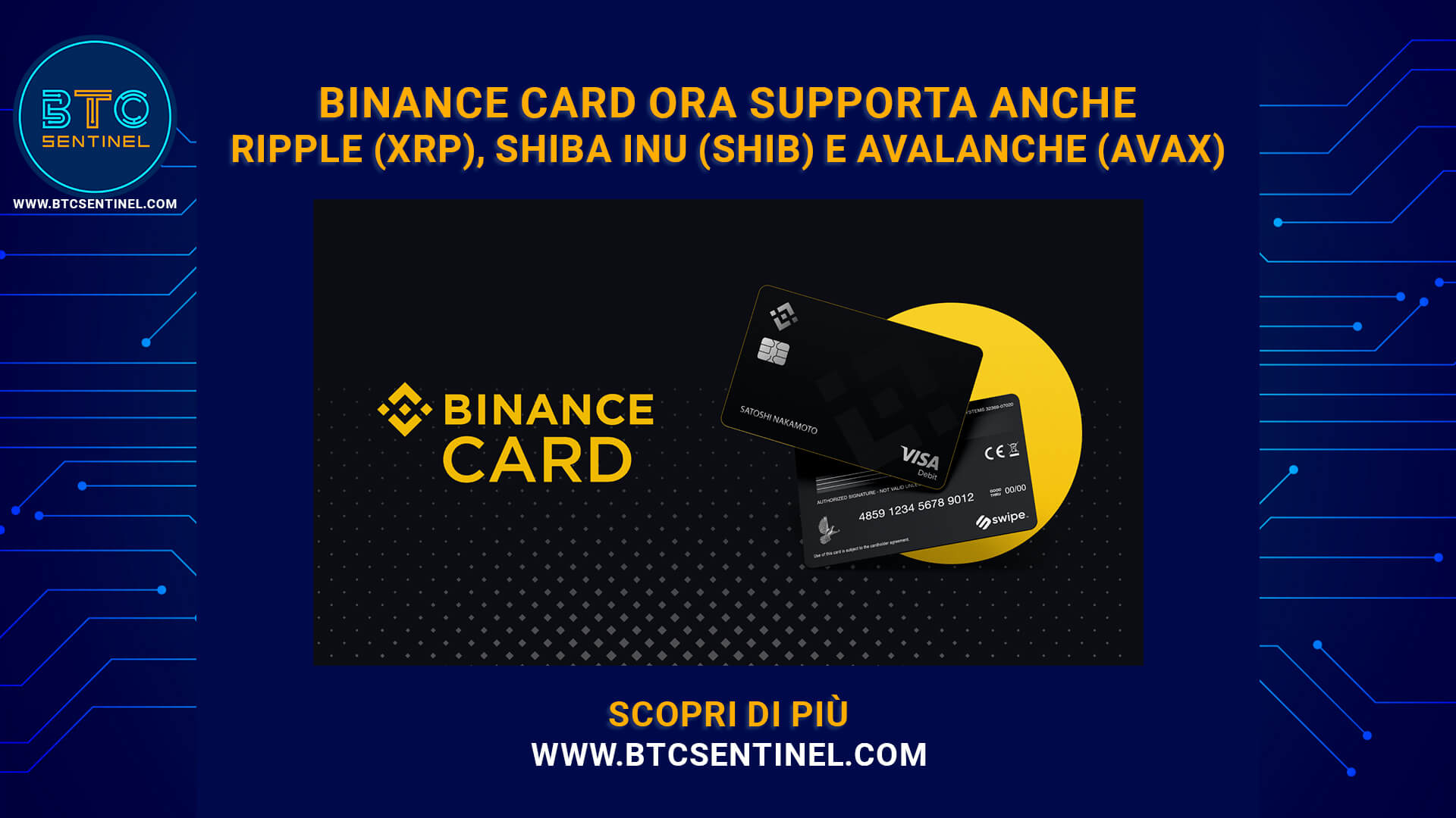 Binance annuncia che la Binance Card supporta ora anche XRP, SHIB e AVAX