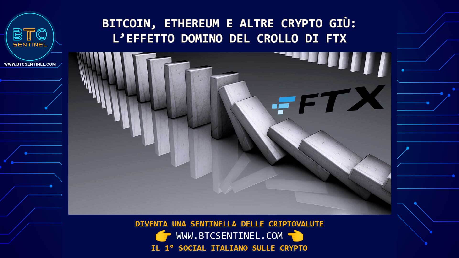 Il domino nel mercato crypto causato dal crollo di FTX: giù Bitcoin, Ethereum e altre criptovalute importanti